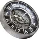 18 Inch Wall Clock with Moving Gears, Oversized Large Industrial Steampunk Decoration, Antique Metal Big Numeral Wall Clocks for Kitchen Study Room Living Room Decor (Matt Metal Silver-Black)