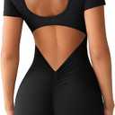 Women Short Jumpsuit Backless Scrunch Butt Workout Rompers V Back Yoga One Piece Unitards Sleeveless Gym Bodycon, Small 
