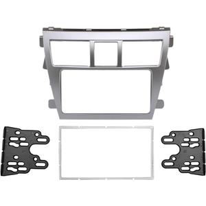 Silver Car Radio Fascia Panel for Toyota Vios Yaris Sedan Belta Radio Frame Radio Stereo Dash Installation Mount Trim Kit Face Plate Audio Panel DVD Navigation Panel Frame 2 Din