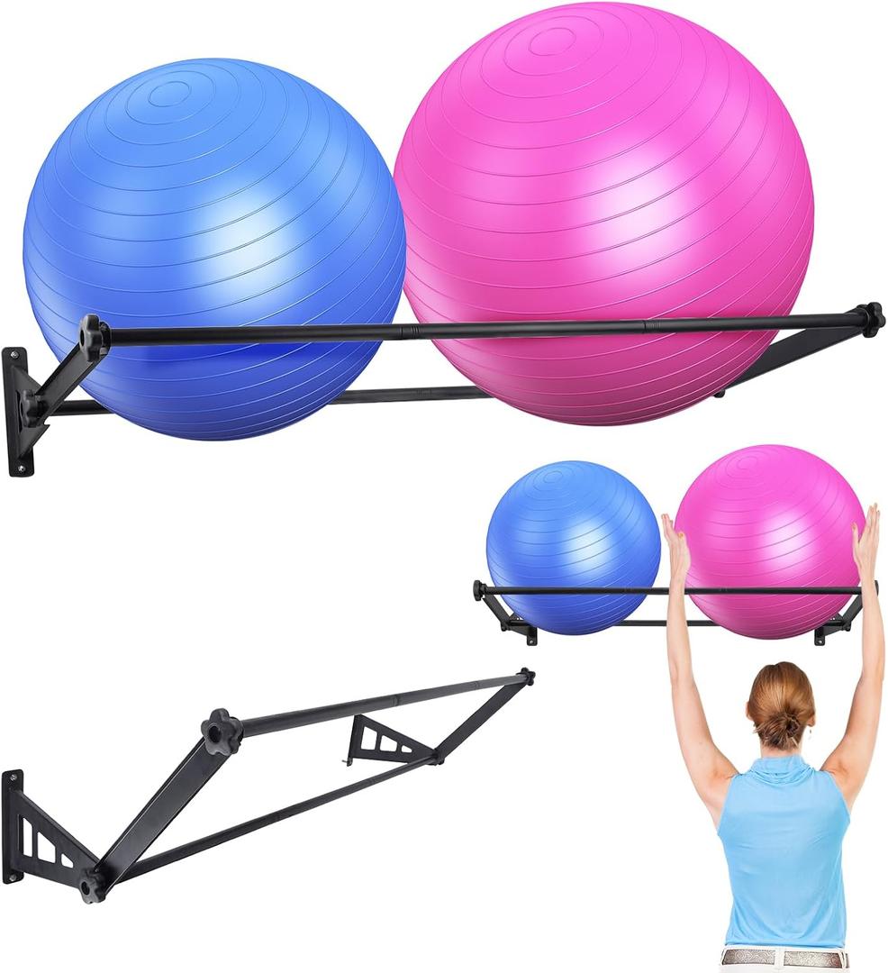 Exercise Ball Holder, Stability Ball Holder, Yoga Ball Holder, 49 inch Stability Ball Storage Rack,Wall Mounted Large Stability Ball Storage Rack for Gyms and Studios and Home Gym