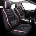 Leather Car Seat Covers,Full Coverage Seat Covers Full Set with Fix Lumber Support,Universal Automotive Seat Covers for Cars,SUVs,Trucks and Sedans (Black&Pink, Full Set)