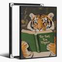 Motivational Tiger Reading Wall Art Canvas Prints Humorous Bookworm whimsical Animal Posters Playful Modern Artwork for Study Library Office Decor 12x16inch Black Aluminum Frame (12L" x 16W")