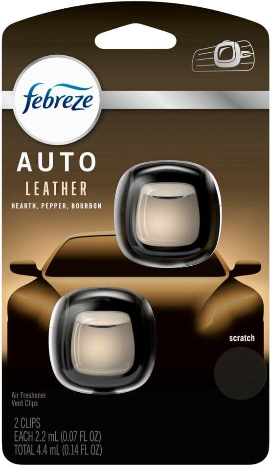 Febreze Car Vent Clip Air Freshener, Odor Eliminator for Up to 30 Days Freshness, 2 Clips (Leather) (0.14 Fl Oz (Pack of 1)) Febreze Car Vent Clip Air Freshener, Odor Eliminator for Up to 30 Days Freshness, 2 Clips (Leather) (0.14 Fl Oz (Pack of 1))
