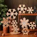 Kajaia 9 Pcs Winter Wooden Snowflake Table Decorations White 3D Snowflake Tabletop Centerpieces Winter Standing Sign Xmas Tiered Tray Decor for Home Fireplace Mantel Party Supplies