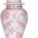 11 Pink Ginger Jar with Lid Porcelain Stylized Songbirds Floral Temple Jar Chinoiserie Vase Chinese Style Ginger Jars Antique Home Decor for Interior Design