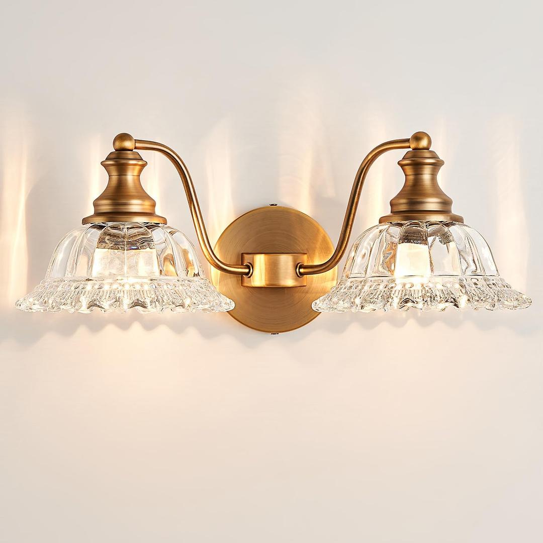 XIEDUN Bathroom Vanity Lights Over Mirror Vintage Bathroom Light Fixtures 2 Light Brass Vanity Lights for Vanity Lighting Fixtures
