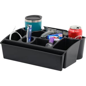 Vehicle Seat Organizer Car Storage Caddy with Carrying Handle, 2 Large Cup Holders, 10 Compartments, Hidden Extra Storage, Fits Most Vehicles, Made in USA from Recycled Plastic