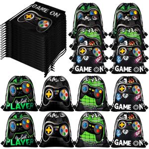Shappy 15 Packs Video Game Party Favors Gaming Drawstring Bags 12 x 10 Inch Gamer Goodie Bags Treat Candy Party Supplies Gifts for Boys Girls Kids Birthday