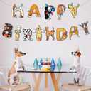 2 x Dog Birthday Garland  Photographic Puppy Faces Happy Birthday Banner, Funny Puppy Bday Party Decoration, Easy Assembly, Reusable Dog Birthday Party Supplies