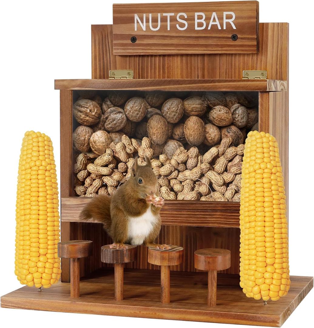 KOOPRO Squirrel Feeder for Outside Tree, Squirrel Picnic Table Feeder for Outdoors Corn Cob Peanut Feeder Funny Chipmunk House Nuts Bar Hanging Wooden Box