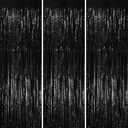 Voircoloria 3 Pack 3.3x8.2 Feet Black Foil Fringe Backdrop Curtains, Tinsel Streamers Birthday Party Decorations, Fringe Backdrop for Graduation, New Years, Halloween, Disco Party