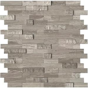 SUNWINGS Peel and Stick Mosaic Natural 3D Stone Self Adhesive Tiles, 12" x 11" 5-Sheet Stick on Backsplash for Kitchen Bathroom Fireplace Vanity, Mixed Tan