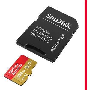 SanDisk 256GB Extreme microSDXC UHSI Memory Card with Adapter  Up to 190MB/s, C10, U3, V30, 4K, 5K, A2, Micro SD Card  SDSQXAV256GGN6MA