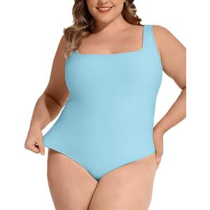 FOREYOND Plus Size Bodysuit White Short Sleeve Square Neck Square neck & short sleeve/sleeveless. Soft breathable cotton fabric. Daily, layering & nights out, Size: 3X-Large