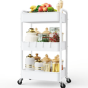 LEHOM 3 Tier Rolling Storage Cart, Metal Trolley Utility Cart with Wheels & Hooks, Easy Assembly Organizer Storage Cart for Bathroom Kitchen Office Bedroom