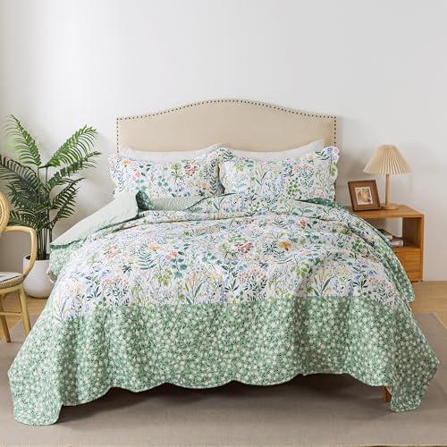 HoneiLife Oversized Queen Bedspread - Floral Quilt Comforter Lightweight Bedspreads Microfiber Coverlets Queen Quilt Comforter Wildflower Quilts for All Season Use