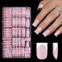 300Pcs Sharp Square French Tip Press On Nails-Anyos Gel Nail Tips Short,No File Need Tips Pre-Designed,Fake Nails for Nail Art DIY 15Sizes(Pink)
