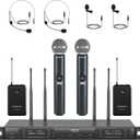 Phenyx Pro 4-Channel Wireless Microphone System w/Auto Scan, 4x40 UHF Frequencies, 2 Handheld Dynamic Mics, 2 Bodypacks & Headsets/Lapel Microphones for Singing, DJ, Church (PTU-7000-2H2B)