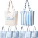Blue Striped Tote Bag with Handle Beach Bridesmaid Canvas Bag for Bachelorette Bridal Shower Summer Party Wedding