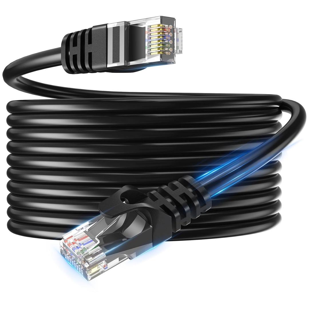 CAT6 Ethernet Cable 33 FT, Bare Copper UTP Internet Network LAN Patch Wire, High-Speed Cat 6 Cord for Gaming, Computers, Routers - Black