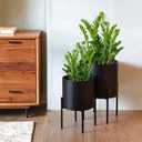 ARNIS Modern Plant Pots, Large Planters with Stand, Set of 2 Decorative Planters, Metal Plant Pots with Drainage Holes for Living Room, Office, Garden or Balcony, 10.5 &12.25 Inch, Black