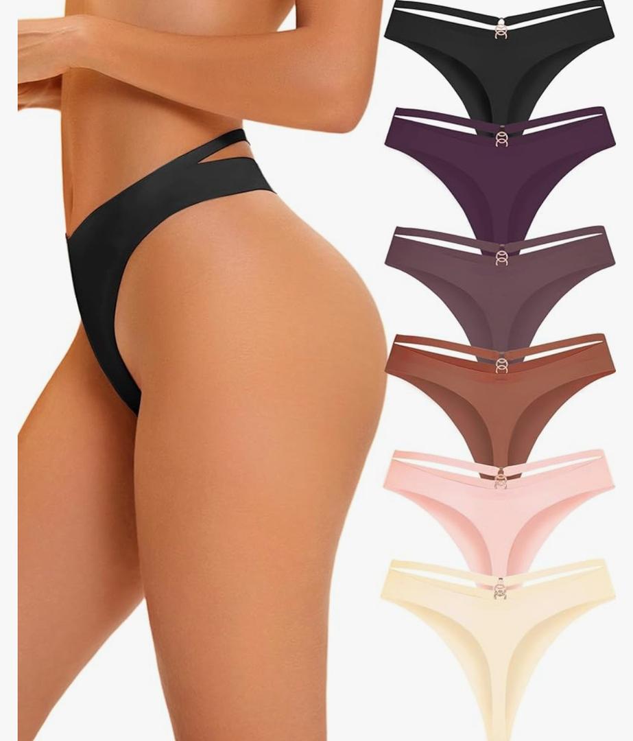 Women's Underwear Seamless Thongs 6 Pack No Show Thong Breathable Invisibles Hollow Out Sexy Panties Underwear, XS
