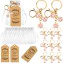 20 Set Light Pink Flower Keychain Party Favor Set Daisy Keyring Flower Keychain Kraft Tag Organza Bag for Guest Wedding Party Bridal Shower Gift