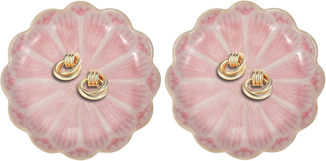 uxcell 2Pcs Ceramics Jewelry Plate, Sunflower Shape Key Holder Bowl for Entryway Table Decor Small Ring Tray Dish Gift for Women Girlfriend, Pink