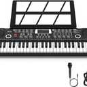 61 keys keyboard piano, Electronic Digital Piano with Built-In Speaker Microphone, Sheet Stand and Power Supply, Portable piano Keyboard Gift Teaching for Beginners (Black)