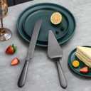 Eisinly Wedding Cake Knife and Server Set, Integral Stainless Steel Longer Cake Cutter and Wider Pie Spatula, Elegant Cake Cutting Serving Set for Party Birthday Bridal Shower Set of 2, Matte Black