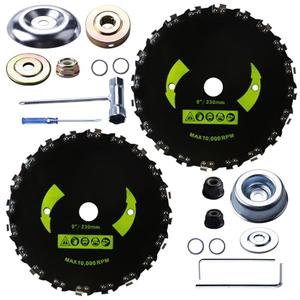 9" x 20T 2-Set Carbon Steel Round Chainsaw Tooth Brush Blades - Universal Adapter Kit with 3 Round Files, Compatible with Brush Cutter, Trimmer, Weed Eater, Husqvarna, Stihl, Ego