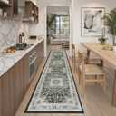 Madane Washable Runner Rug 2x8, Runners for Hallways Non-Slip Kitchen Runner Rugs Ultra-Thin Laundry Room Carpet Runner for Entrance Living Dinning Room Foyer, Grey Green/Black Olive