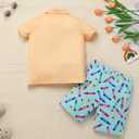 ODASDO Boys Back to School Outfit Pencil Printed Short Sleeve T-shirt Tops and Shorts Set Kids Preschool Kindergarten Clothes (Yellow Blue)