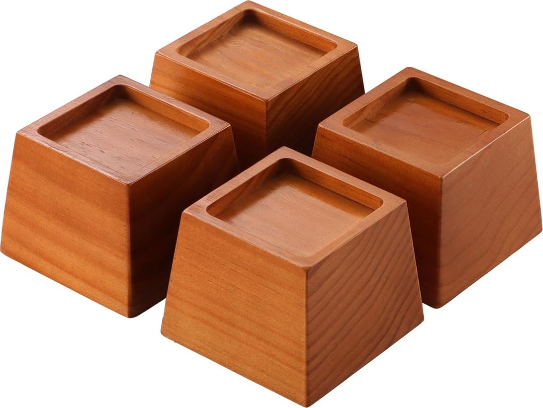 Lufia Wood Bed Risers 3 Inch, Premium Pine Furniture Risers - Sturdy, Stylish and Space Saving 3" Bed Lift for Sofa, Desk and More - 4-Pack (Brown Wood, 3 Inch)