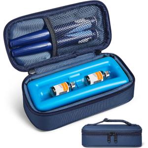 Insulin Vial Cooler Travel Case TSA Approved, 300g Reusable Ice Brick Insulin Pen Case Holds 2 Pens and 2 Vials, Long Lasting Medication Cooler for Travel Camping and Outdoor Activities (Blue)