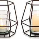 Nuptio Pillar Candle Holder Black Tea Light Candle Holders 2 Pcs Geometric Tealight Candle Holder Metal Candle Stand Table Centerpiece for Halloween Office Home Decor