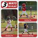 3-in-1 T Ball Set - Adjustable Height, Hanging Tee Ball Set with Automatic Pitching Machine/6 Balls/Retractable Bat, TBall Stand Suit for Outdoor, Sport Toys Gifts for Kids Boys Age 3+