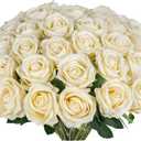 30 PCS Fake Champagne Roses, Artificial Flowers Bulk Realistic Silk Faux Rose with Stems for Wedding Decorations, Bridal Bouquets, Mother's Day Thanksgiving DIY Floral and Home Decor