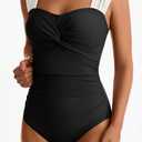 Womens One Piece Swimsuits Tummy Control Twist Front Bathing Suits Full Coverage Swimsuit Wide Straps Swimwear (Black, M)