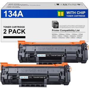 134A Black Toner Cartridge Replacement for HP 134A 134X W1340A W1340X Black Toner Cartridge Use with HP LaserJet 209dw MFP M234dw M234sdw M234sdn Printer Toner(2 Pack 134A with chip)