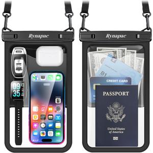 [Up to 10"] Large Waterproof Phone Pouch Bag - 2 Pack Waterproof Phone Case for iPhone 16 15 14 Pro Max Galaxy S24 S23 Ultra, IPX8 Cellphone Water Protector Pouch Beach Essentials Travel Must Haves (Extra Large [10-inch], [Black + Black] Large Waterproof Phone Pouch)