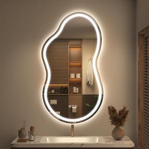 SMIROR Irregular Led Bathroom Mirror 20x 36 inch, Cloud Lighted Vanity Mirror with Lights for Wall, Anit-Fog, Dimmable, Memory (Vertical/Horizontal) (Front Light and Backlit)