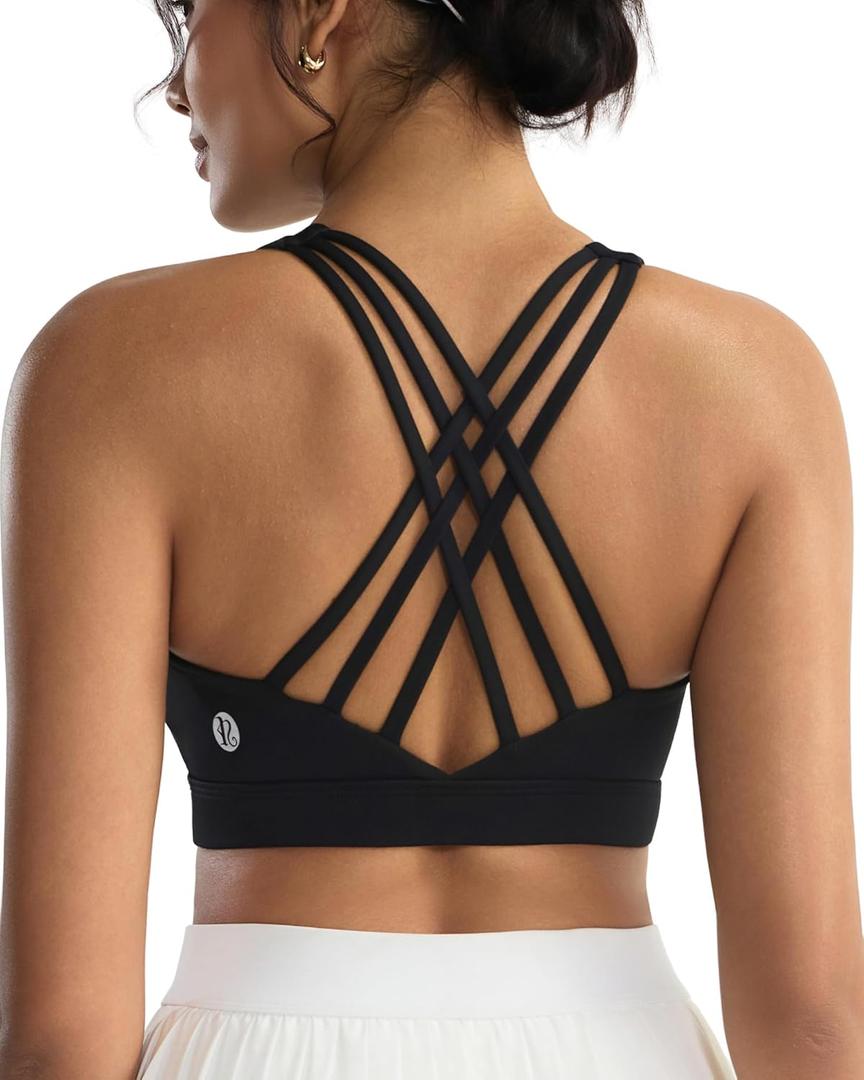 RUNNING GIRL Sports Bras for Women,High Impact Criss Cross Back Molded Cup Running Bra with Sewn in Pads (Black, M)