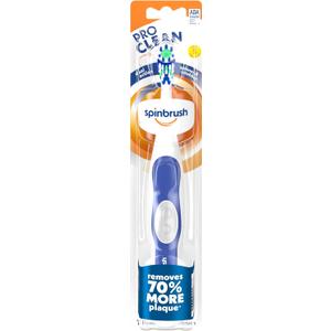 Spinbrush PRO CLEAN Battery Powered Toothbrush, Soft Bristles, 1 Count, Gold or Blue Color May Vary