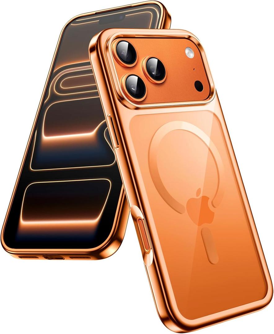 JETech Magnetic Case for iPhone 17 Pro 6.3-Inch, Compatible with MagSafe, Soft Electroplated TPU Frame with Hard Clear PC Back, Shockproof Phone Cover (Orange)