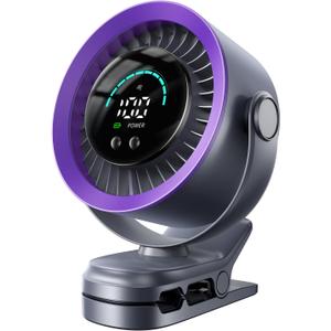 KIMMOO Portable Clip on Fan, 100-Speed Rechargeable USB Fan with LED Display, 360 Rotation & Strong Airflow Desk Fan, Up to 17 Hours Small Battery Fan for Outdoor Travel Camping Treadmill Car (Grey)