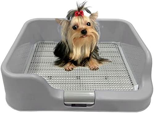 [DogCharge] Indoor Dog Potty Tray with Protection Wall Every Side for No Leak, Spill, Accident - Keep Paws Dry and Floors Clean (Tray Only, Grey)