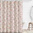 WOUVMA Pink Shower Curtain Floral Cotton Linen Cottagecore Shower Curtain for Bathroom 72" W x 72" L