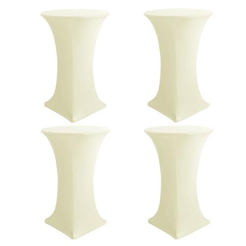 HolidayIdeas Cocktail Table Covers, 4 Pack - Fitted Stretch Spandex Square Corners Cocktail Tablecloths (Butter Cream, Fit for 30"-32" Diameter x 43" Height Tables)