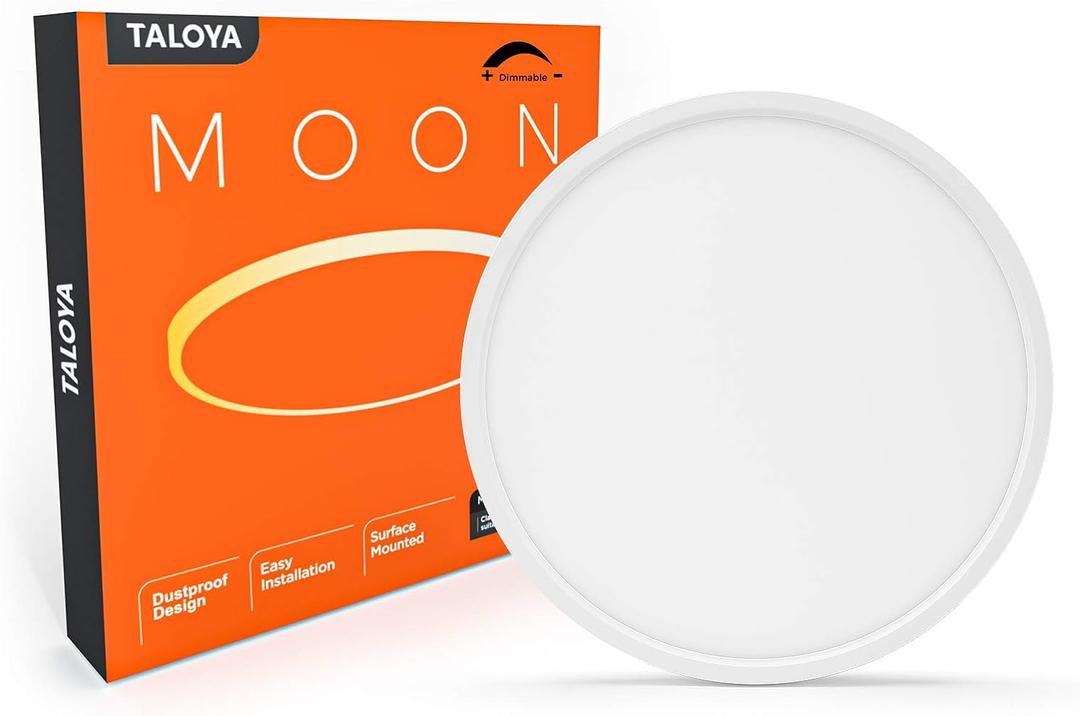 TALOYA Dimmable Flush Mount LED Ceiling Light,3 Color in One (3000K/4000K/6500K) White 12inch 20W=200W Round Flush Mount Light Fixture for Bedroom Kitchen